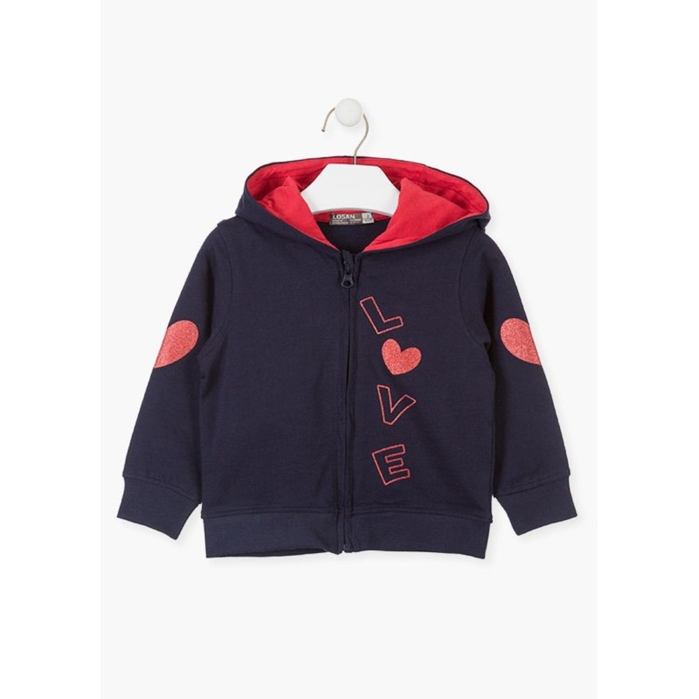 Navy Kids Hoodie with Red Heart Accents